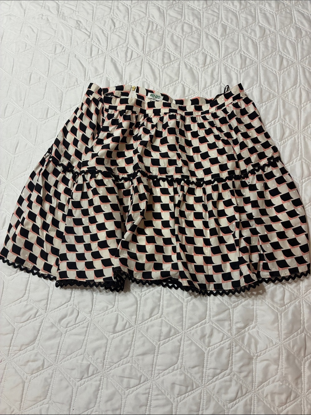 Kenzo Black and Cream Geometric Silk Mini Skirt NWT - Picture 9 of 9